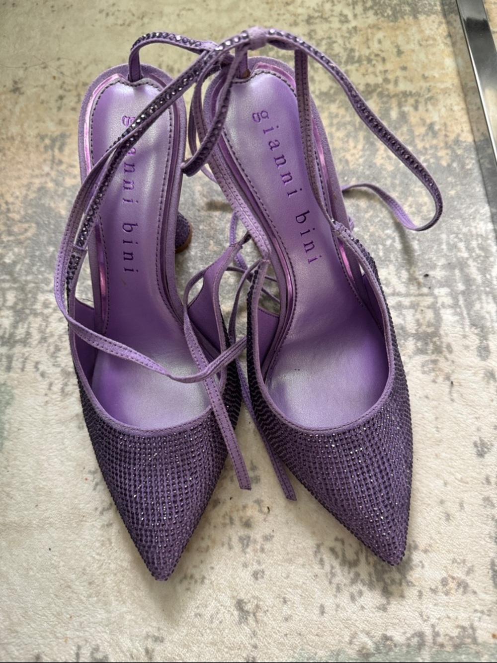 Gianni Bini Lavender Pointed-Toe Lace-Up Heels with crystals - Picture 6 of 6